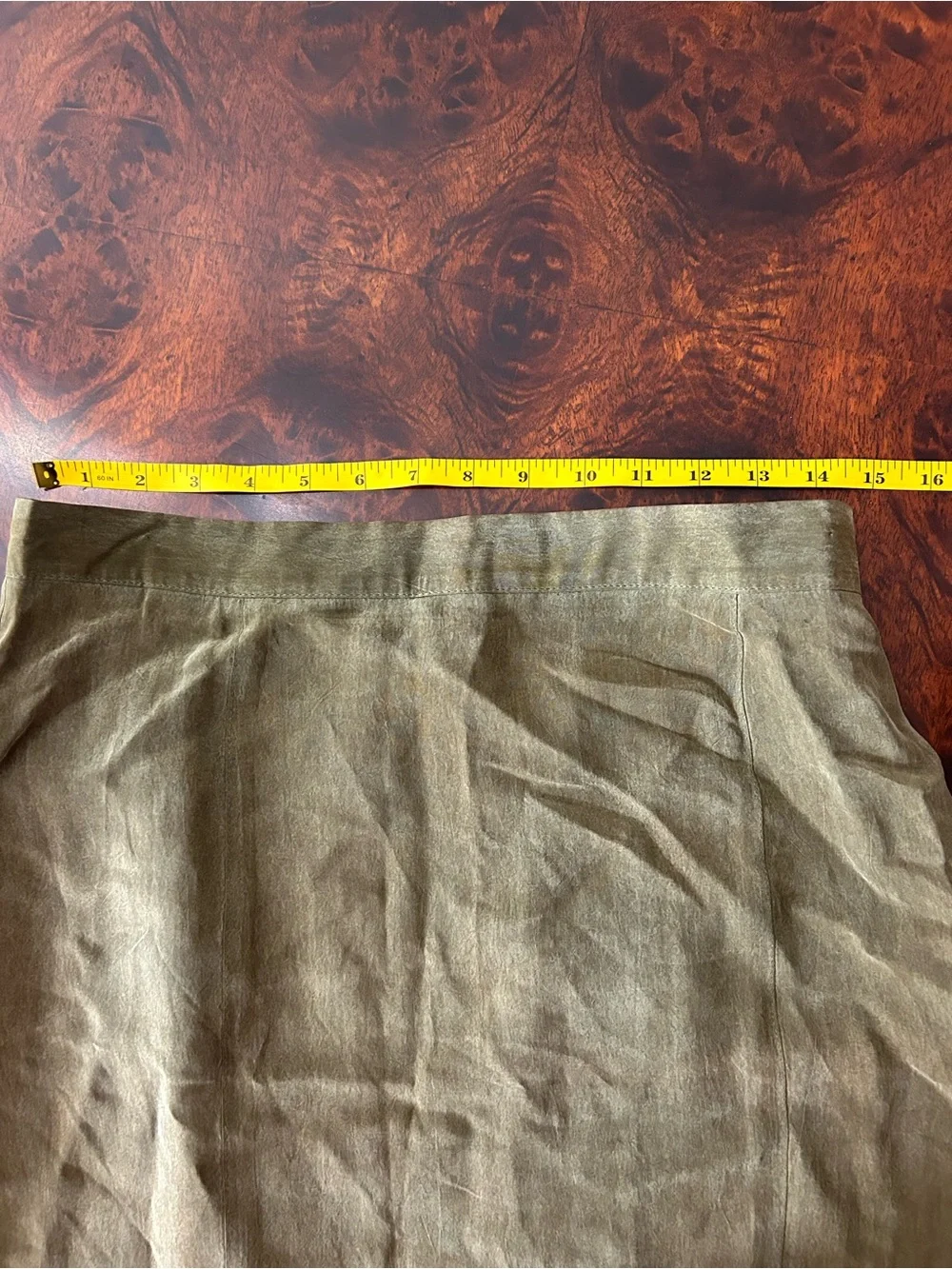Vtg Ellen Figg 12P Petite Suede Olive Green Brown Mini Pencil Straight Skirt